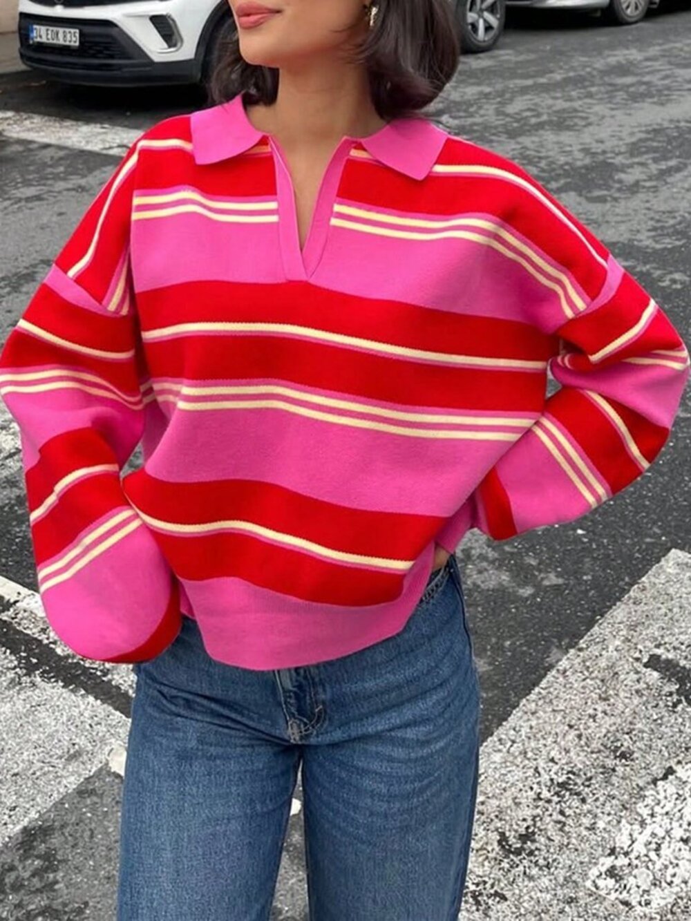 Multicolor Elegant Women's Striped Comfortable Tie-Front Cardigan - Picture 3 of 11